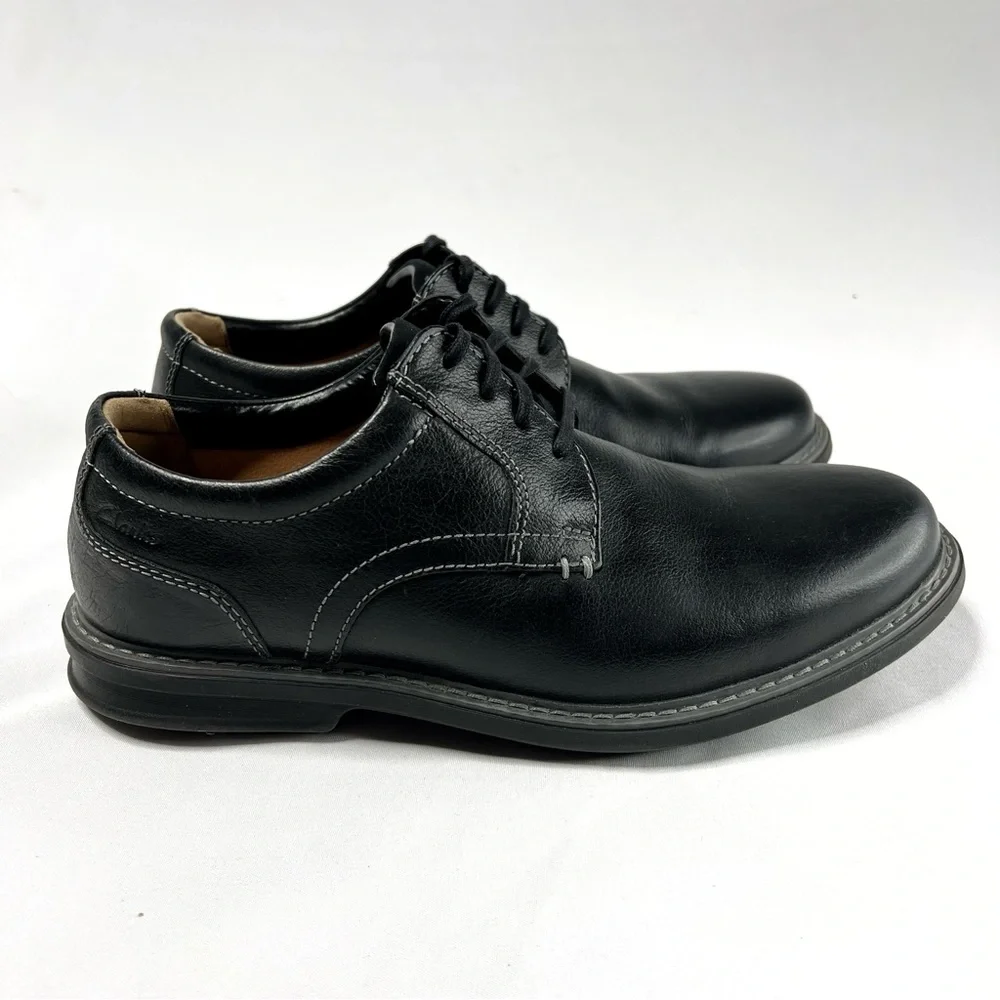 Clarks Size 10.5 Wide Black Rendell Lace Up Oxford Dress Shoes